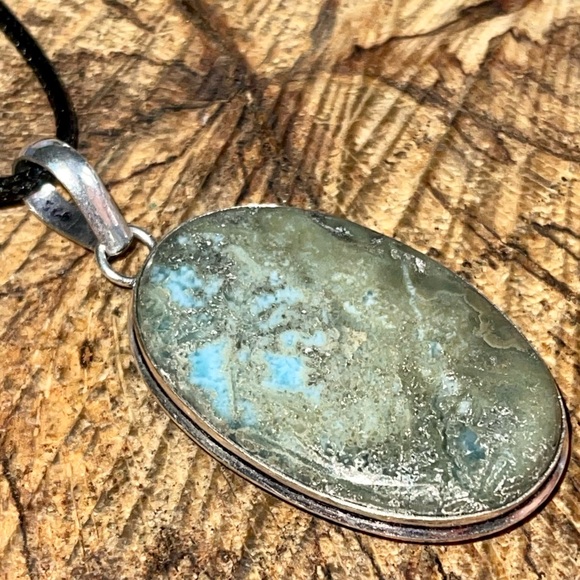 Blue Gray Caribbean Larimar Crystal Pendant 2” - Picture 5 of 15